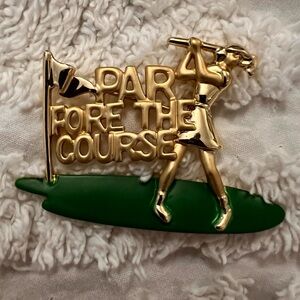 Danecraft Vintage Par Fore The Course Gold Toned and Green Golf Brooch